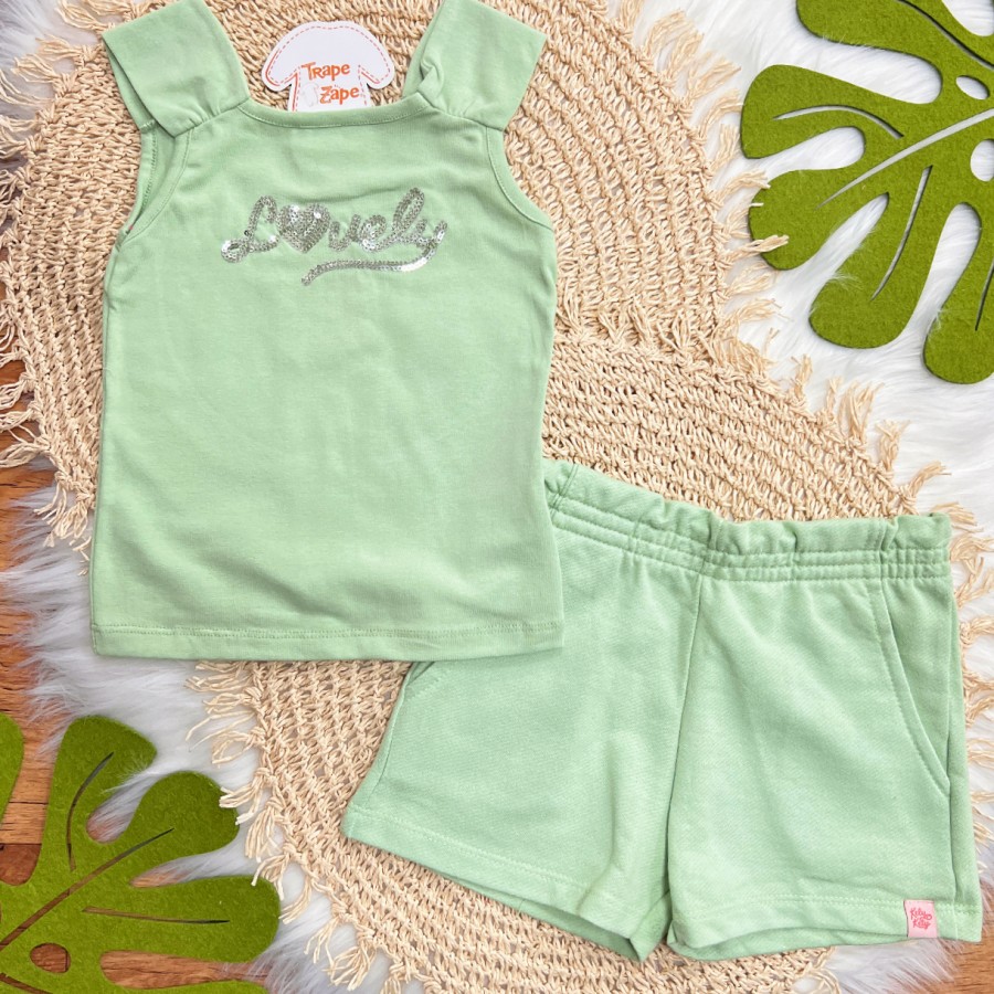 Conj. Blusa Lovely em Paetê e Short em Moletinho - Verde 